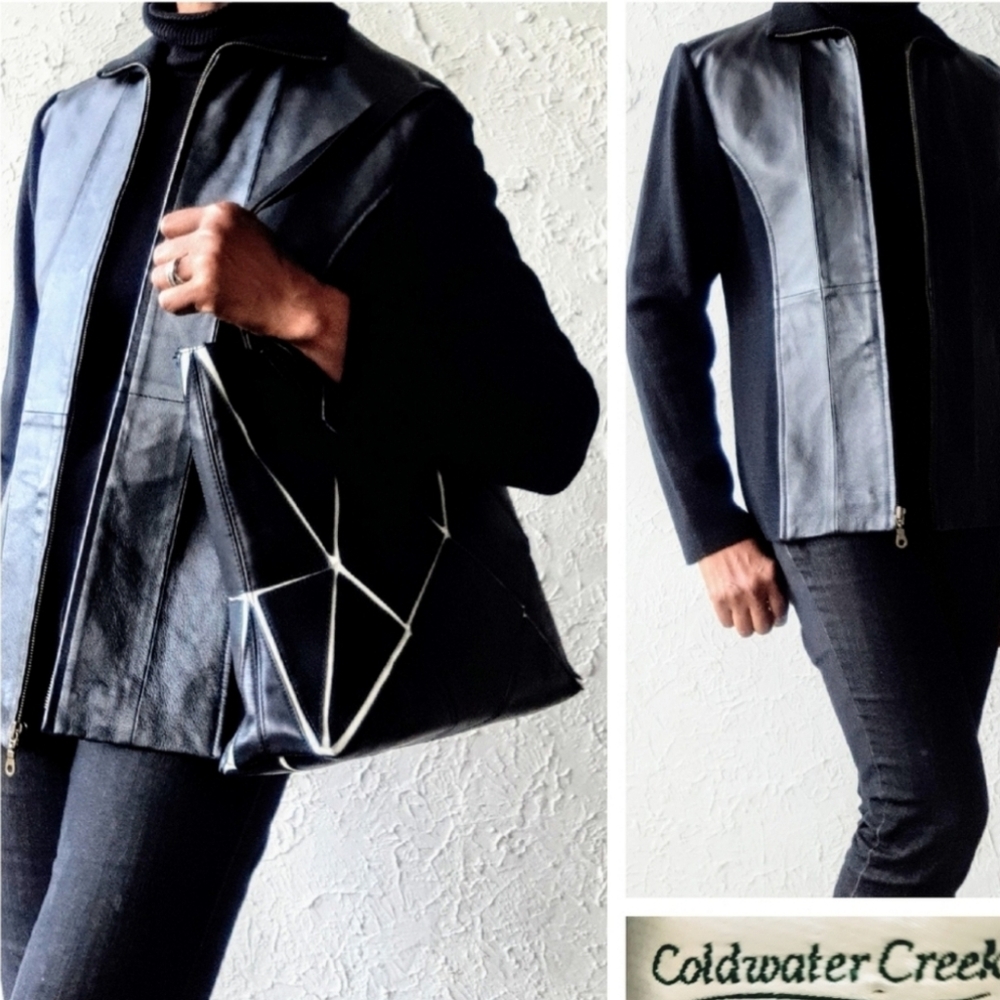 Coldwater Creek Leather & Knit Sweater Jacket - M